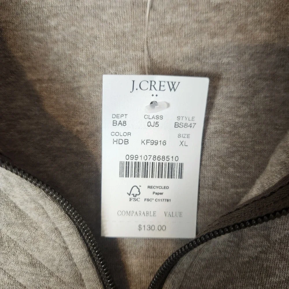 J. Crew Quilted Quarter-Zip Pullover Men's XL Tan‎ Cotton Sweater NWT